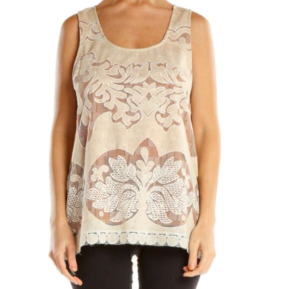 Bishop + Young Beige Bohemian Mesh Detail Tank Top NWT Size Medium - Picture 1 of 3